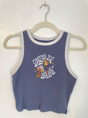 Hollister take it easy mushroom graphic tank blue with white trim size medium
